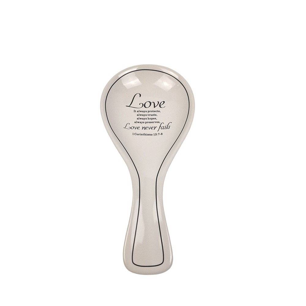 Home Essentials Love Never Fails Ceramic Spoon Rest 1 Corinthians 13:7-8 Cream